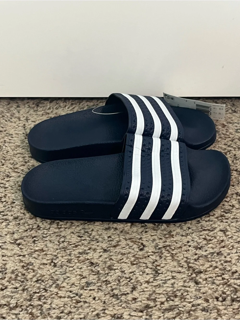 adidas Navy Slide Sandals with White Stripes - Kids